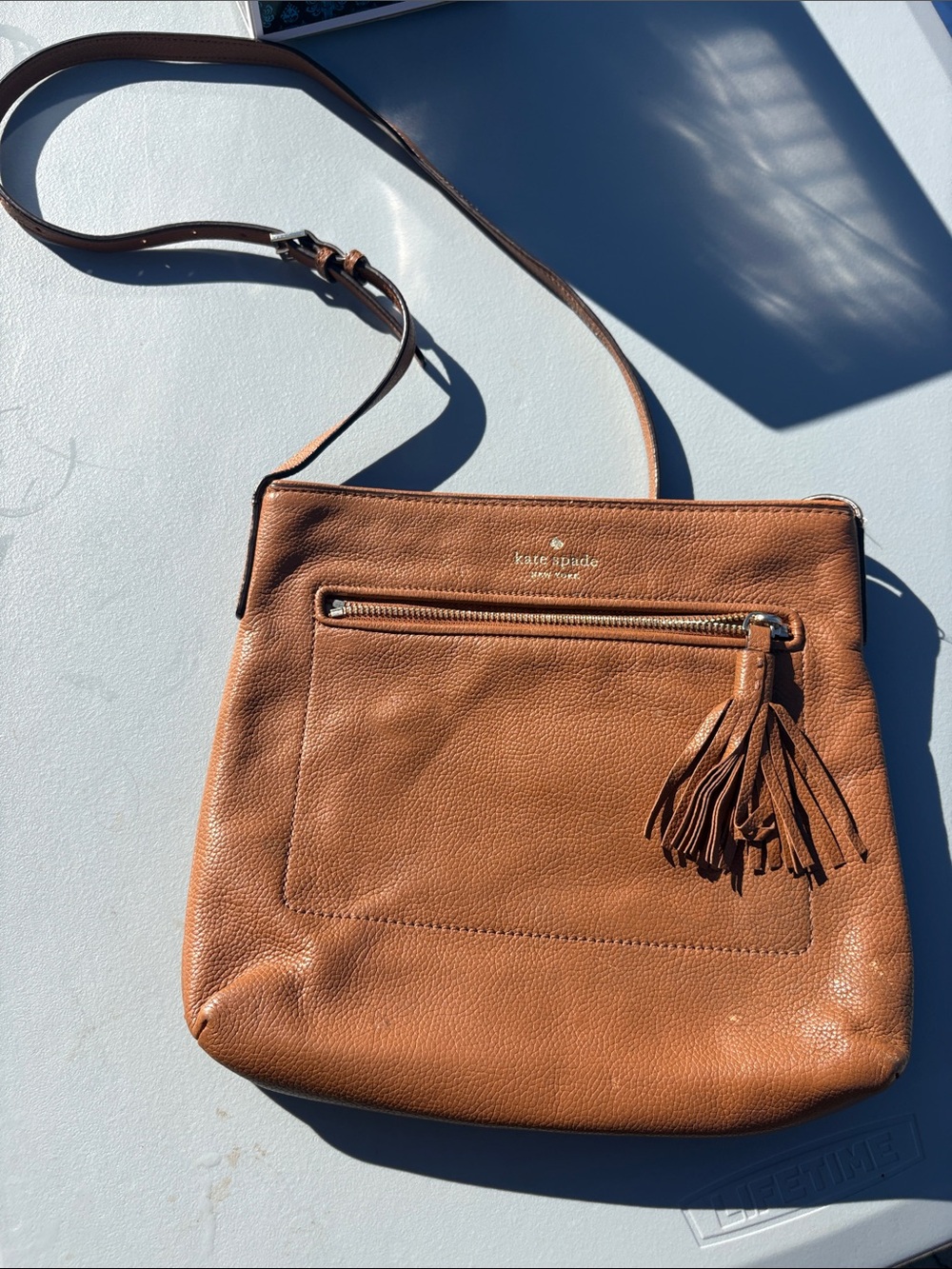 kate spade Tan Leather Crossbody Bag with Tassel Zip Pocket